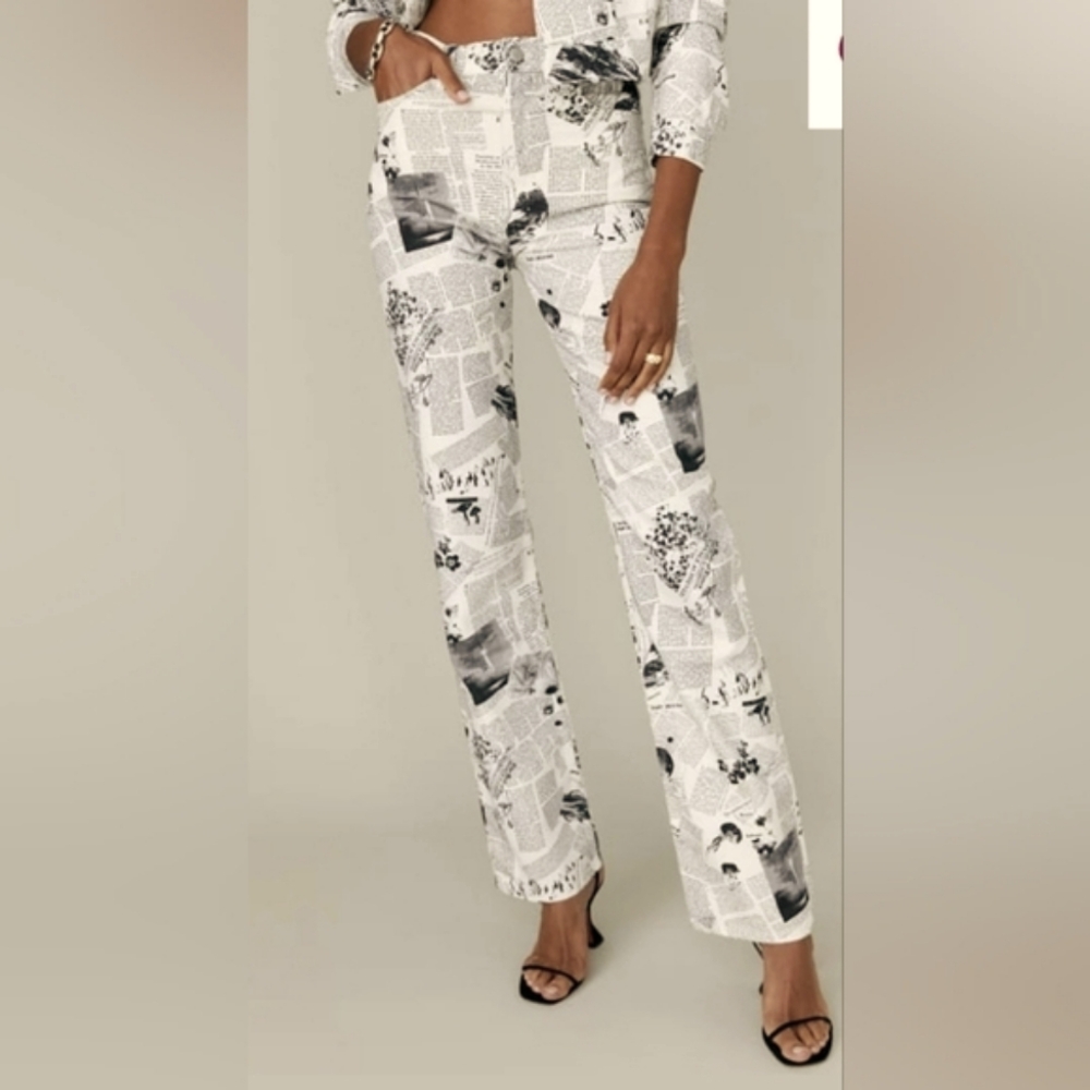 Reformation High Rise Newspaper Print Jeans